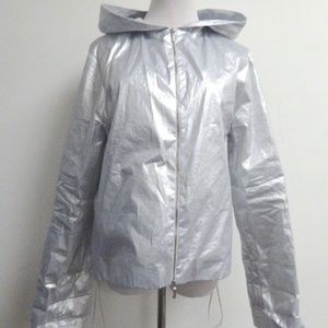 New JIL SANDER ITALY SILVER HOODED jacket zip 36